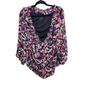 Lane Bryant Womens Plus SZ 26 28 Multicolor Top Off Shoulder Peasant Blouse